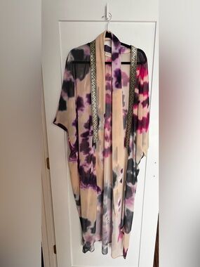 Suki So | Sheer Floral Tie-Dye Kimono - Purple & Pink Accents